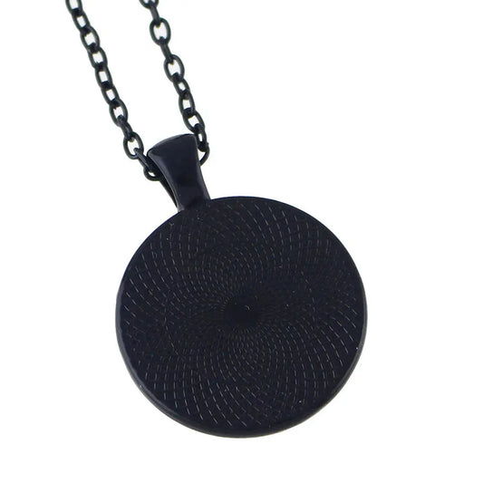 Gothic Black Chain Geometric Pattern Acrylic Round Ball Pendant Ethnic Necklace Feelontop Jewellery