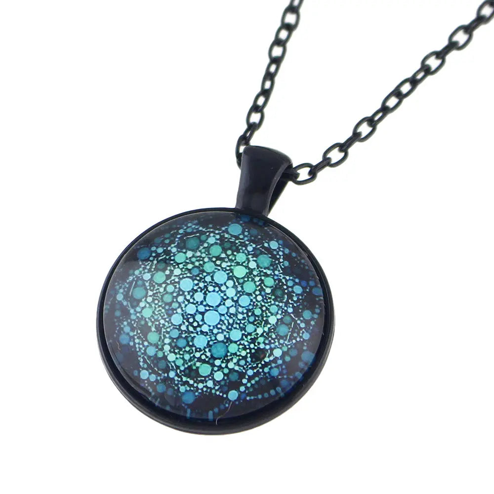 Gothic Black Chain Geometric Pattern Acrylic Round Ball Pendant Ethnic Necklace Feelontop Jewellery