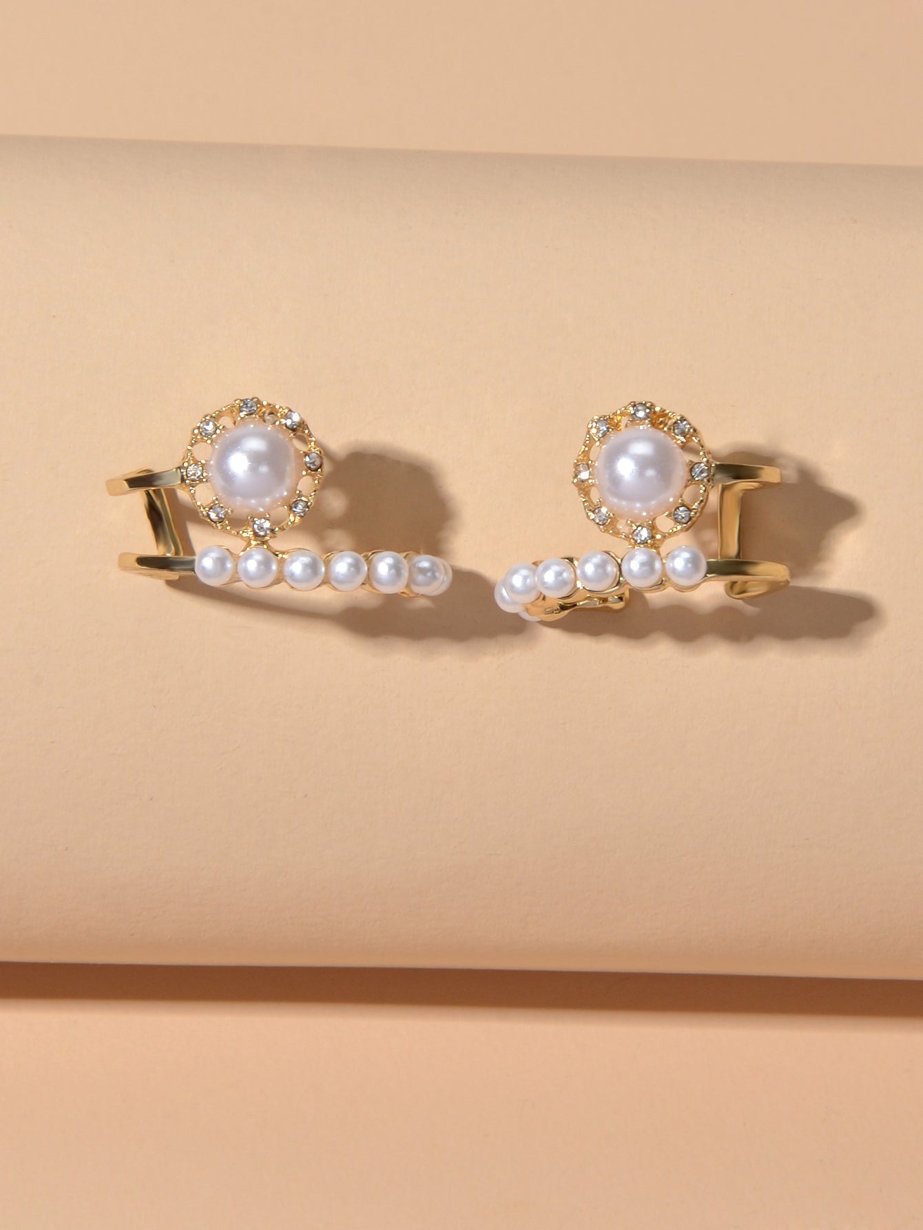 Textured Anniversary Wedding Jewellery Pearl Rhinestone Geometric Stud Earrings Feelontop Jewellery