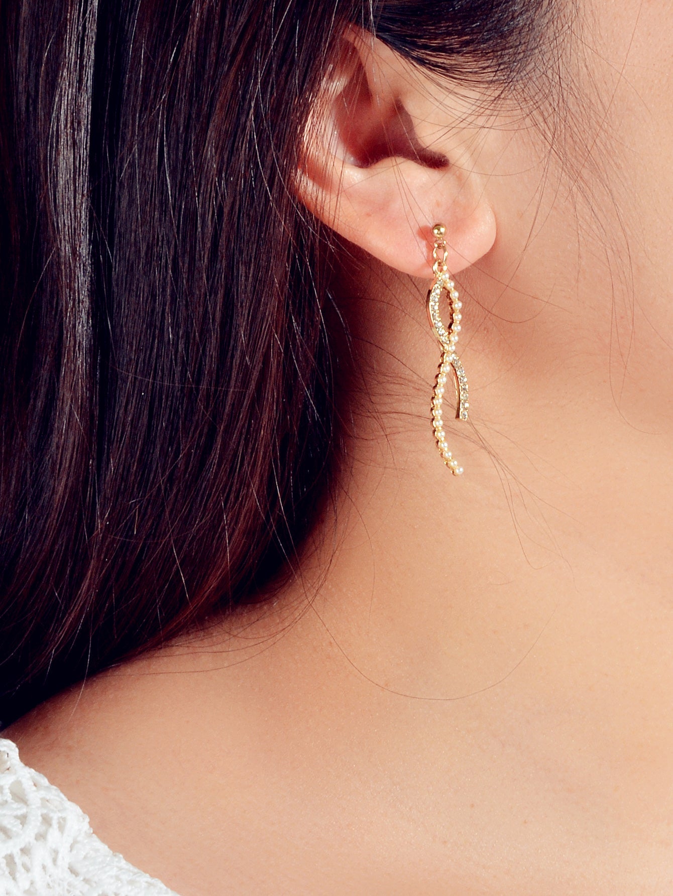 Textured Full Rhinestone Pearl Luxurious S Dangle Earrings Wedding Anniversary Feelontop Jewellery