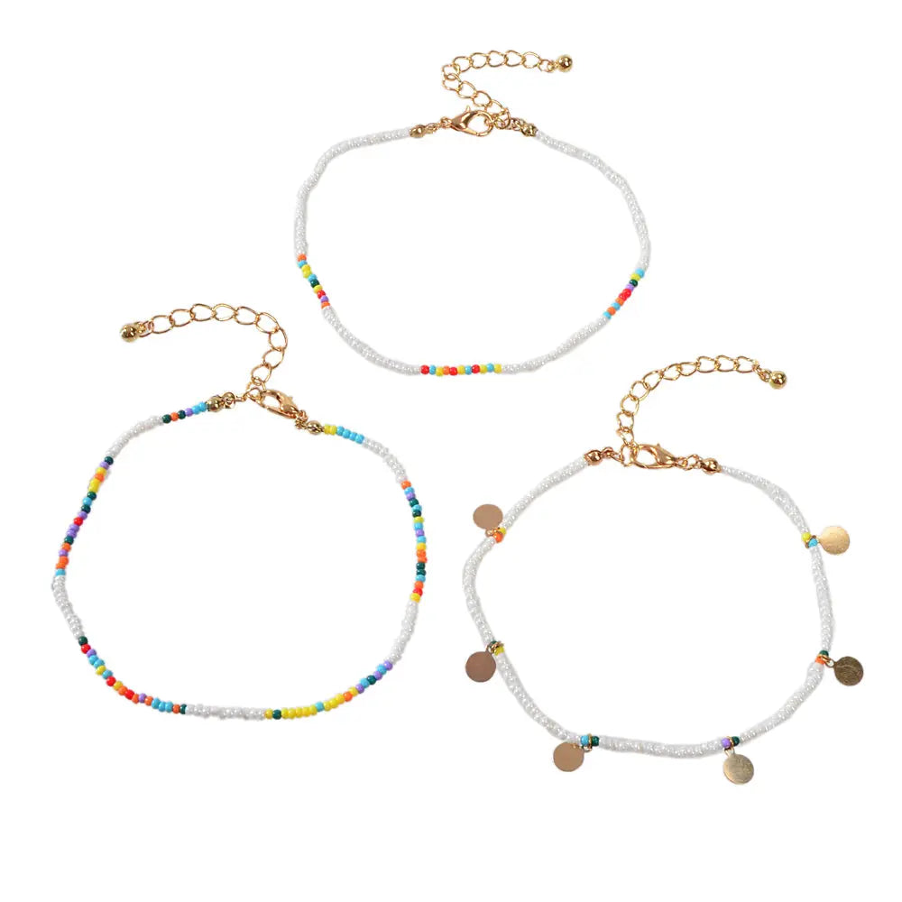 3pcs Bohemian Handmade Disc Charm Colorful Seed Beads Bracelet Ethnic Jewellery Feelontop Jewellery