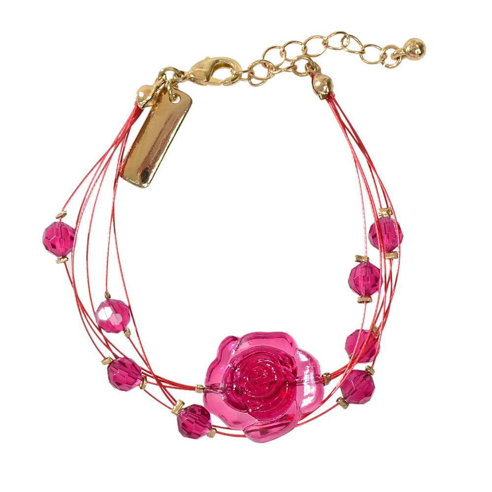 Fashion Jewellery Multi-layer Beads Chain Resin Red Rose Flower Women Bracelet Feelontop Jewellery