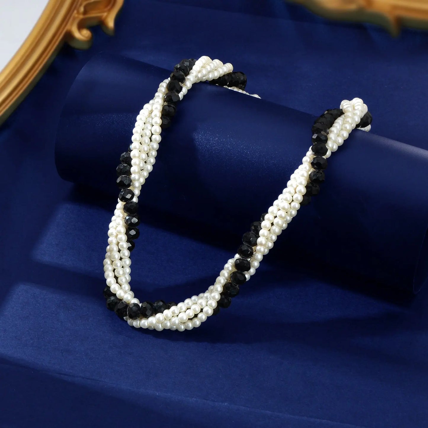 Elegant Black White Beaded Winding Layered Chain Collar Necklace Jewellery Feelontop Jewellery