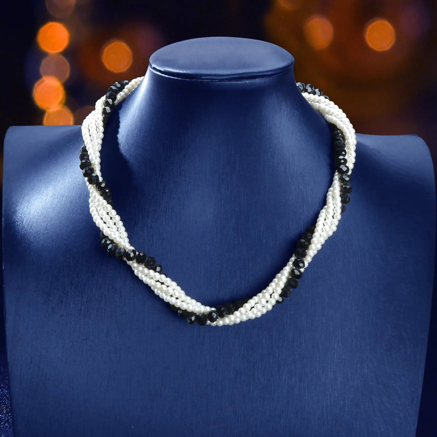 Elegant Black White Beaded Winding Layered Chain Collar Necklace Jewellery Feelontop Jewellery