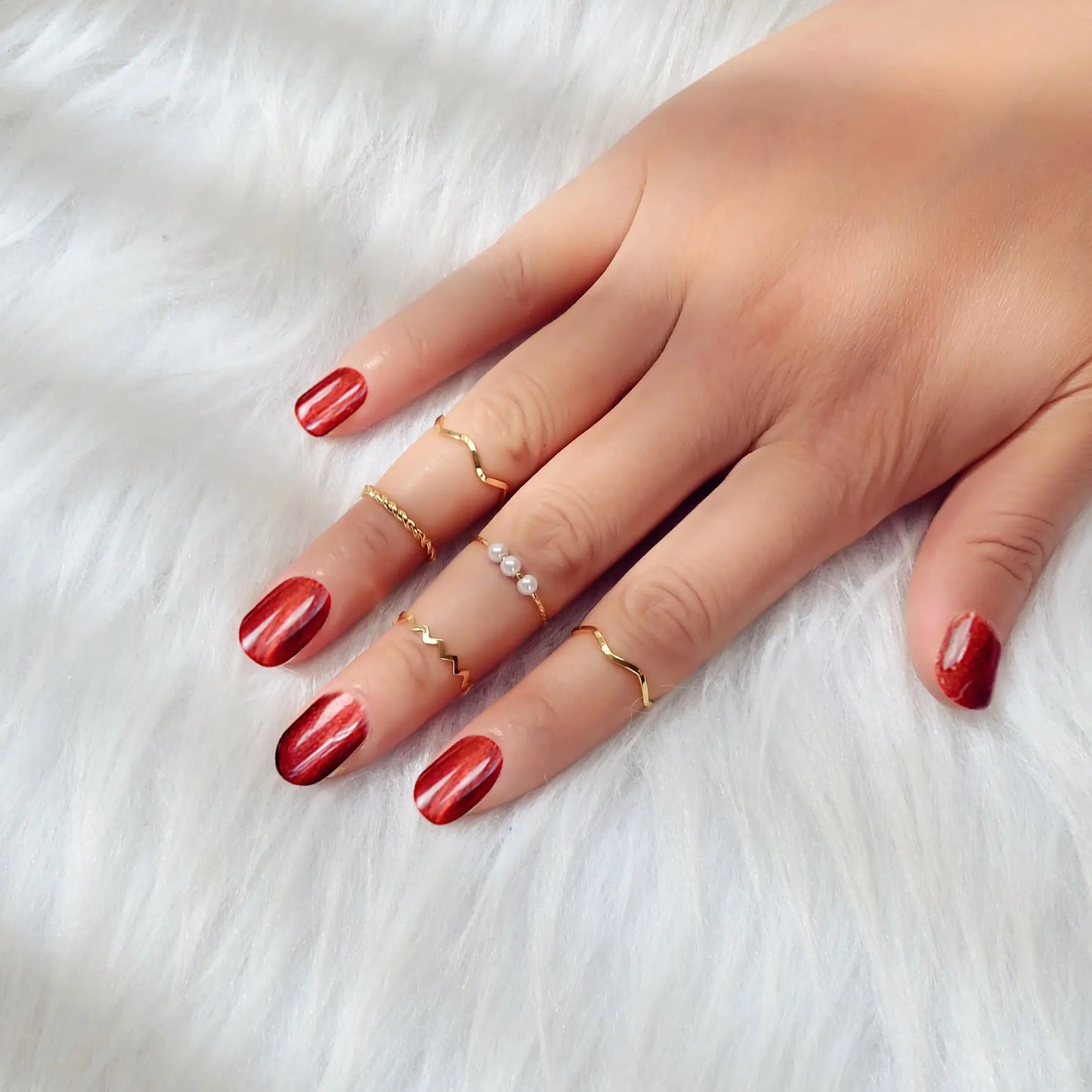 Stackable 5 pcs Metal Pearl Minimalist Finger Ring set Multiple Rings Bulk Pack Feelontop Jewellery