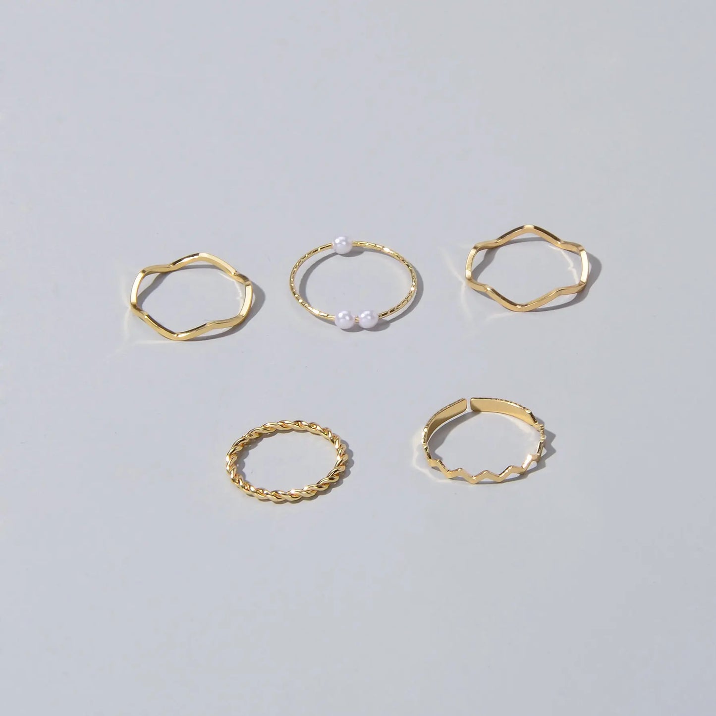 Stackable 5 pcs Metal Pearl Minimalist Finger Ring set Multiple Rings Bulk Pack Feelontop Jewellery
