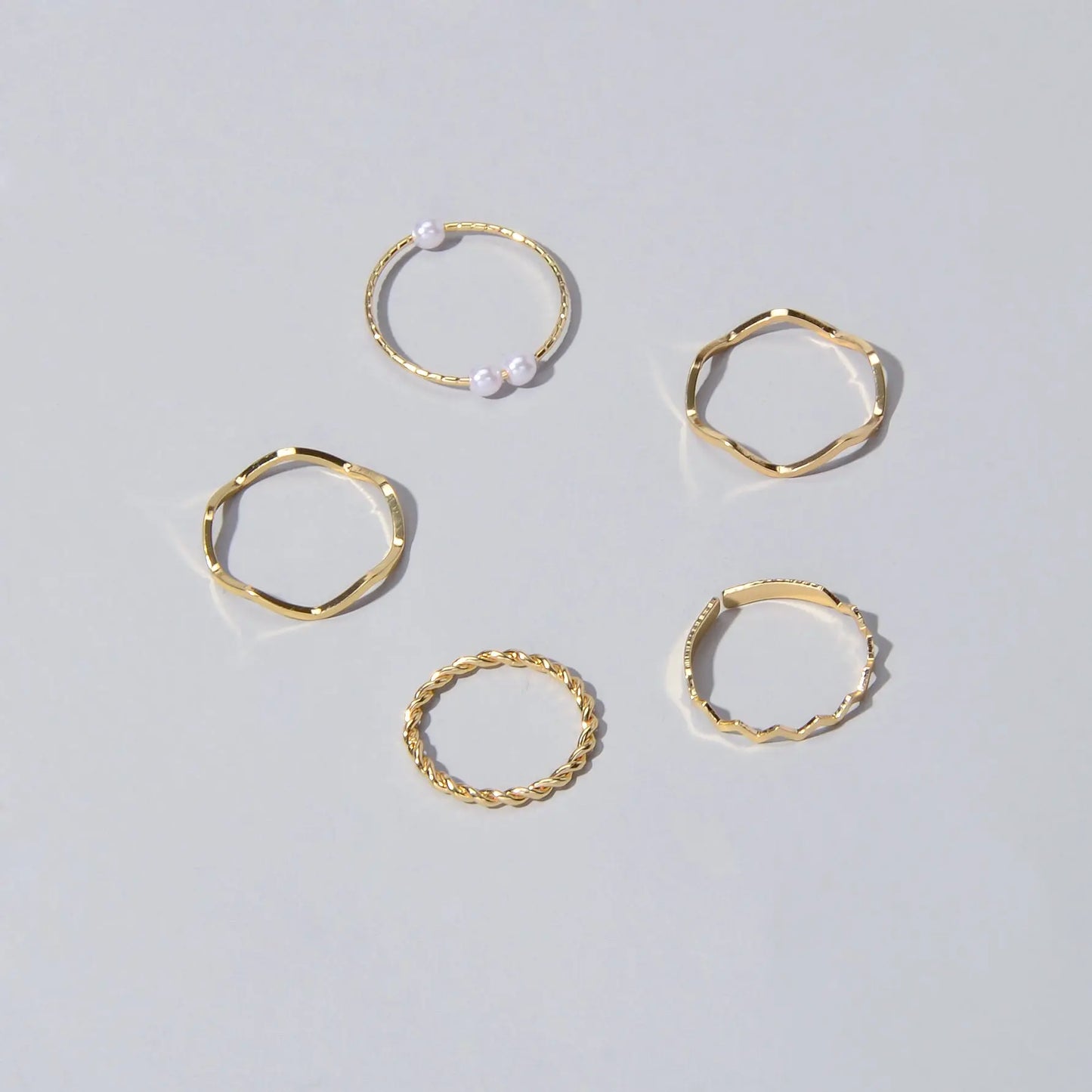 Stackable 5 pcs Metal Pearl Minimalist Finger Ring set Multiple Rings Bulk Pack Feelontop Jewellery