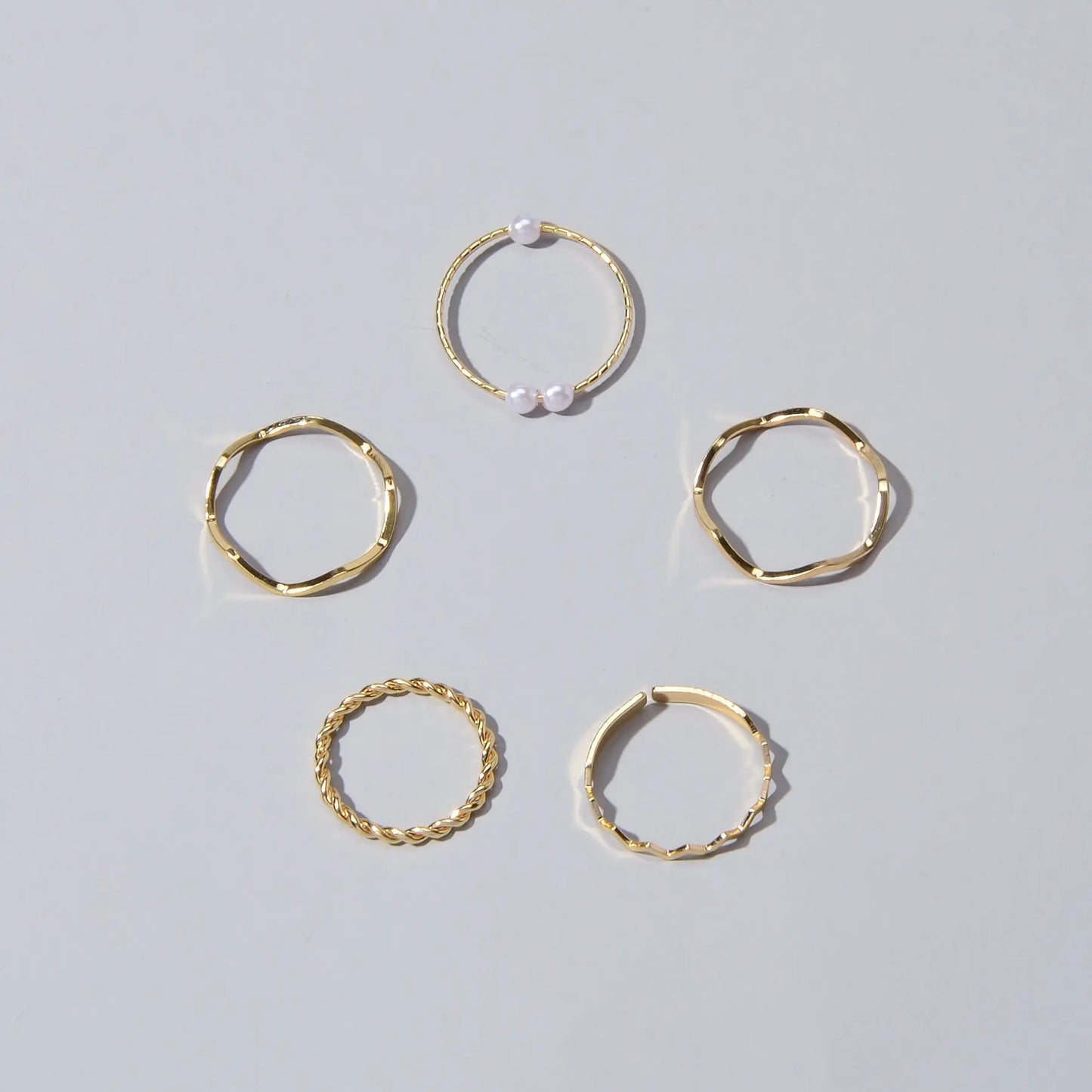 Stackable 5 pcs Metal Pearl Minimalist Finger Ring set Multiple Rings Bulk Pack Feelontop Jewellery