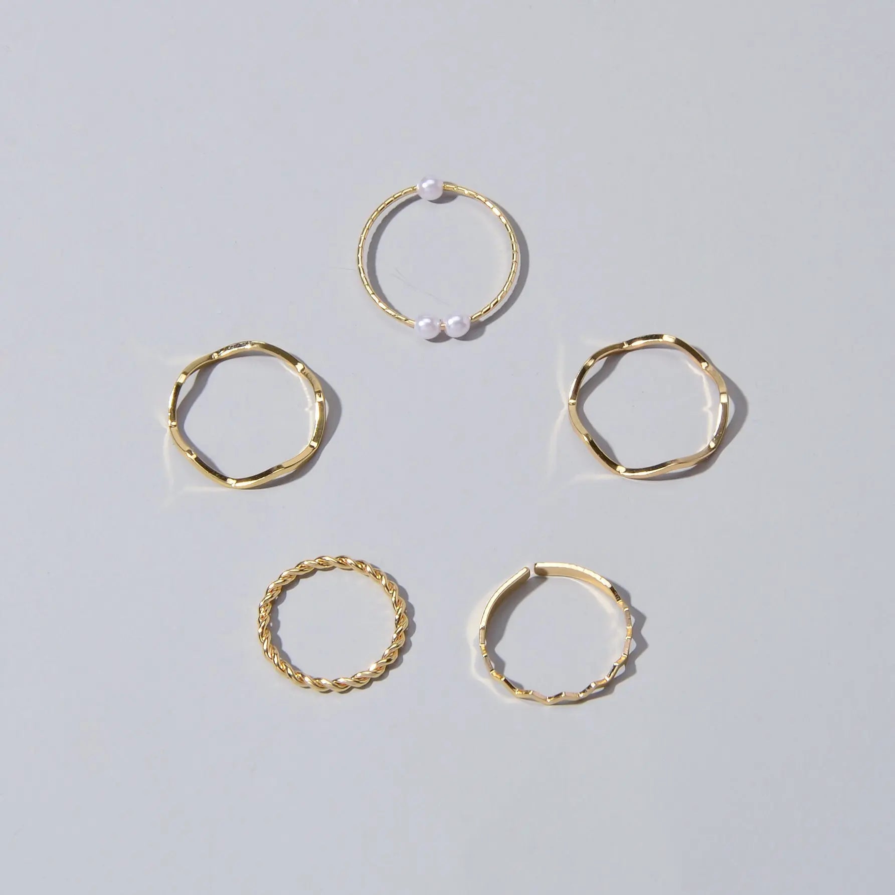 Stackable 5 pcs Metal Pearl Minimalist Finger Ring set Multiple Rings Bulk Pack Feelontop Jewellery