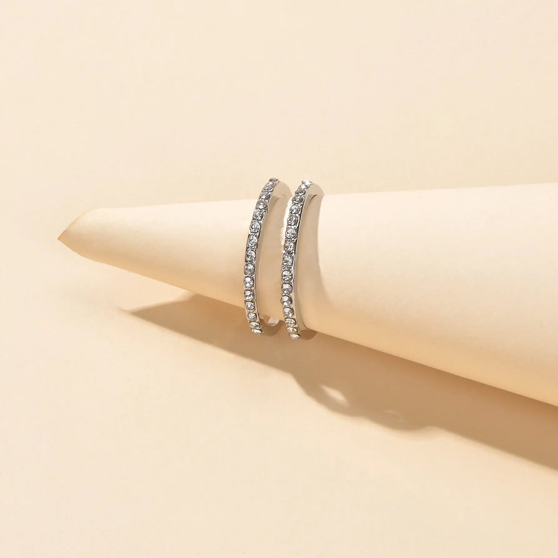 Luxurious Bridal Jewellery Band Women Full Rhinestone Decor Silver Wedding Ring Feelontop Jewellery