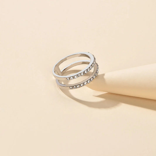 Luxurious Bridal Jewellery Band Women Full Rhinestone Decor Silver Wedding Ring Feelontop Jewellery