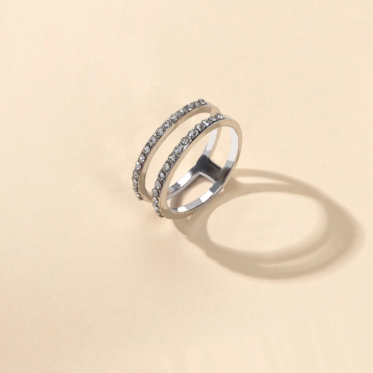 Luxurious Bridal Jewellery Band Women Full Rhinestone Decor Silver Wedding Ring Feelontop Jewellery