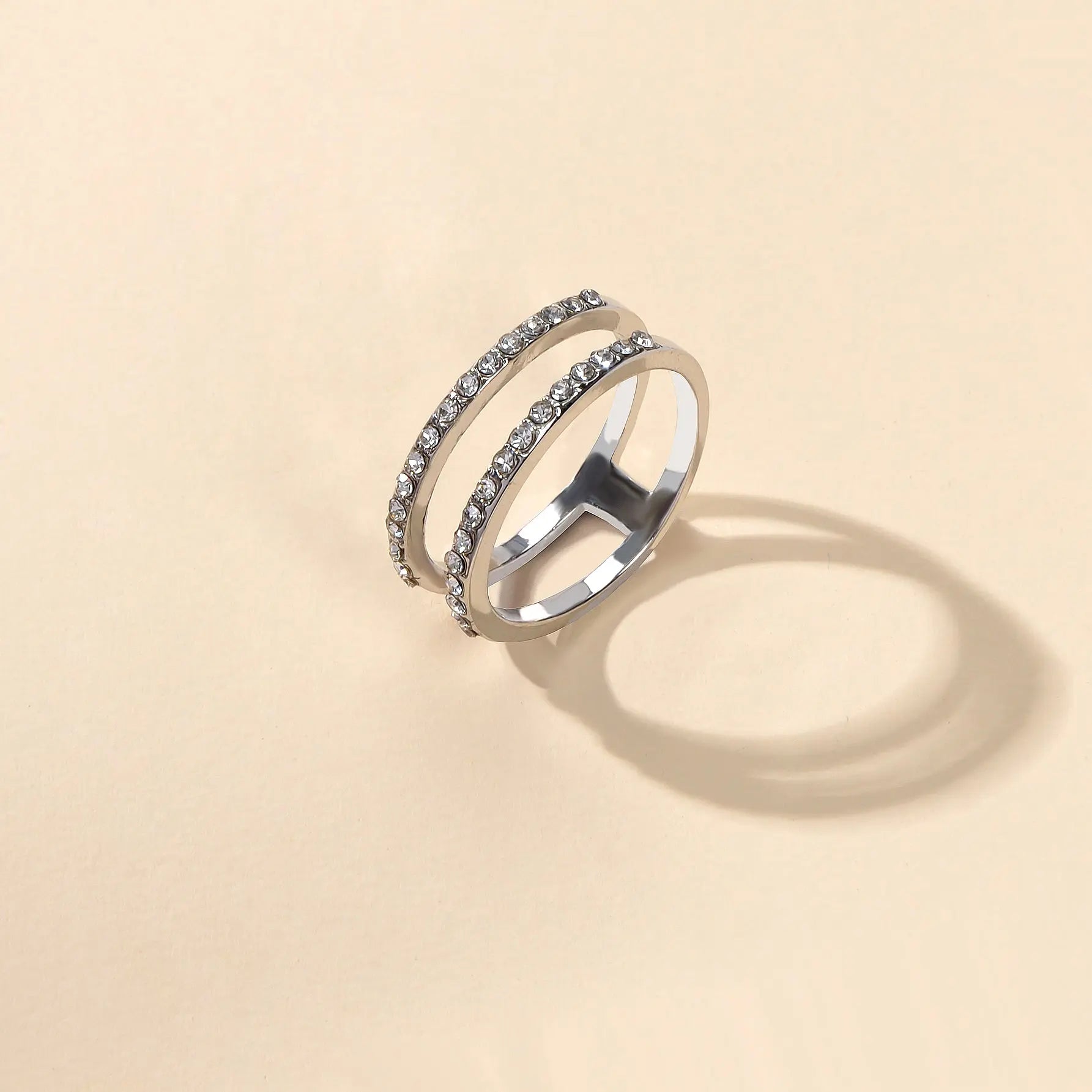 Luxurious Bridal Jewellery Band Women Full Rhinestone Decor Silver Wedding Ring Feelontop Jewellery