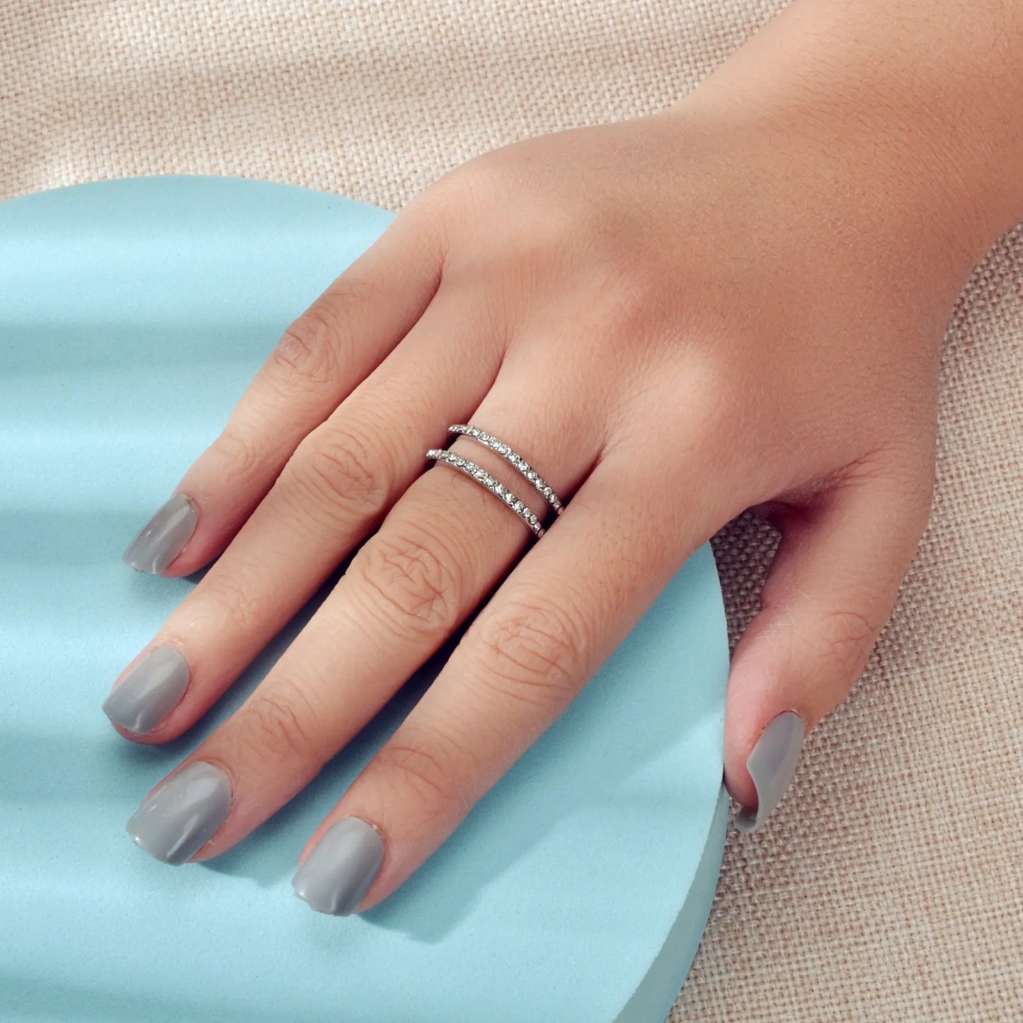 Luxurious Bridal Jewellery Band Women Full Rhinestone Decor Silver Wedding Ring Feelontop Jewellery