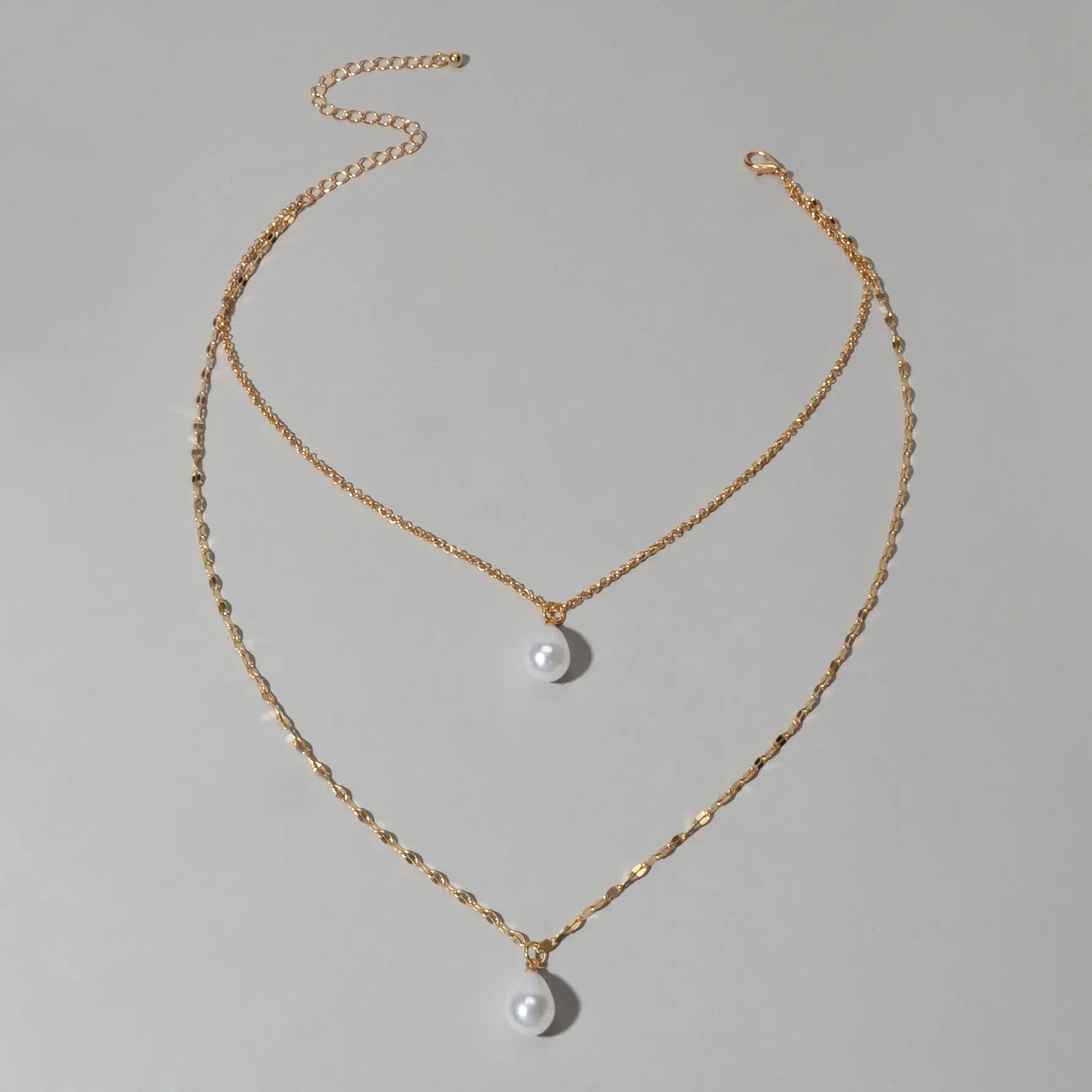 Fashion Double-layer Gold Chain Imitation Pearl Pendant Necklace Gift Jewelry Feelontop Jewellery