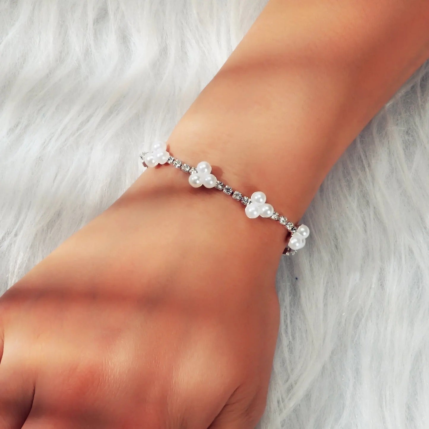 Luxurious Anniversary Wedding Jewellery Rhinestone Pearl Silver Chain Bracelets Feelontop Jewellery