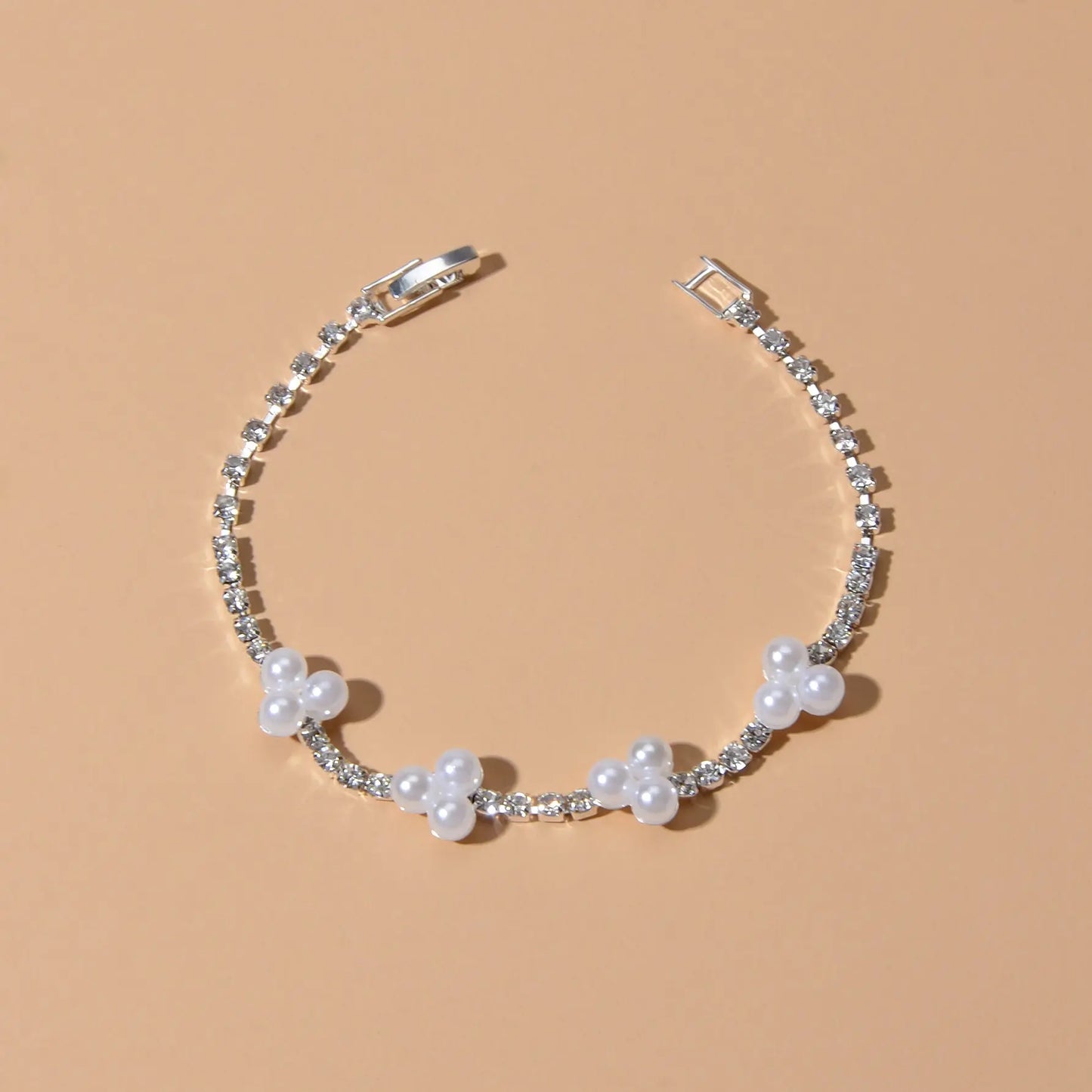 Luxurious Anniversary Wedding Jewellery Rhinestone Pearl Silver Chain Bracelets Feelontop Jewellery