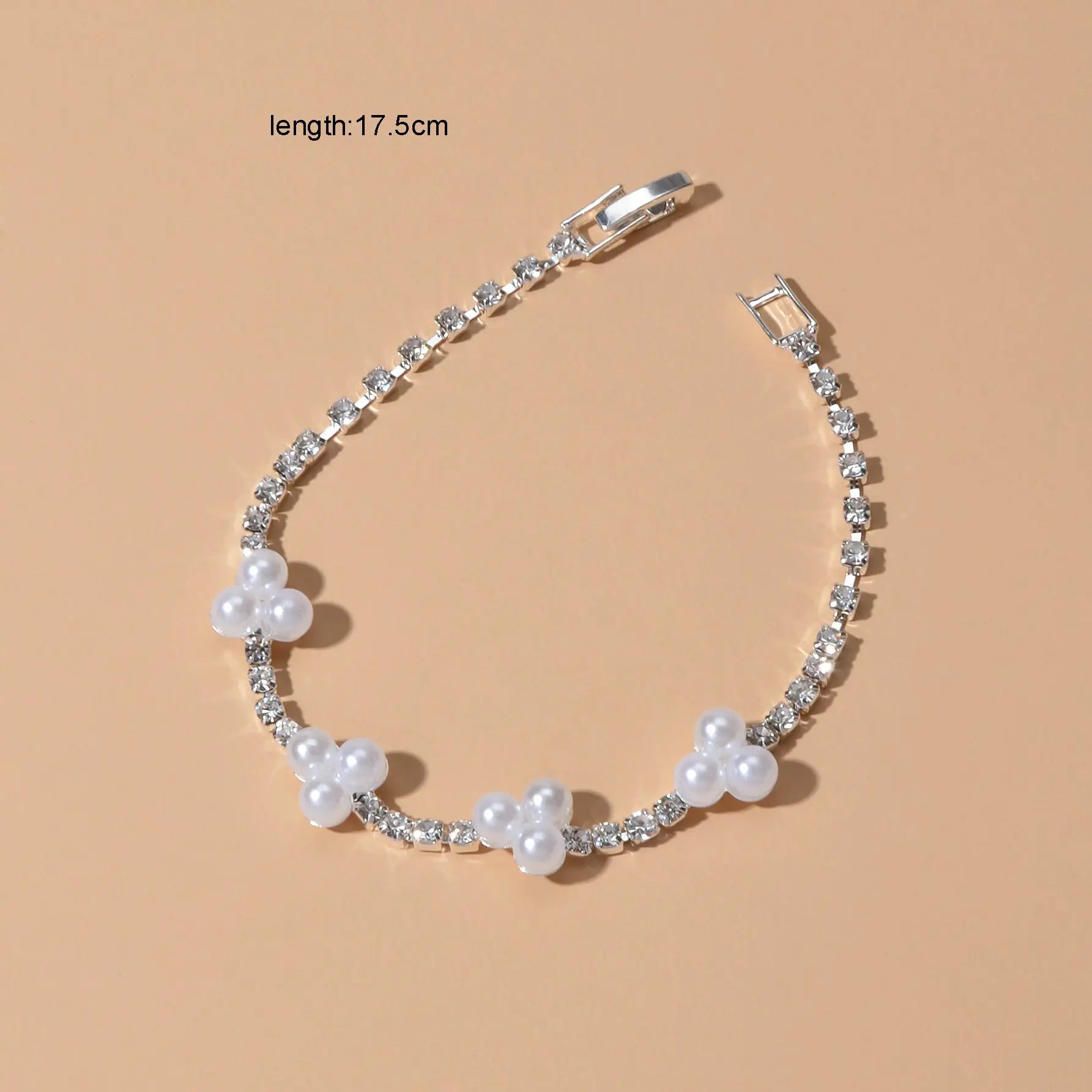 Luxurious Anniversary Wedding Jewellery Rhinestone Pearl Silver Chain Bracelets Feelontop Jewellery