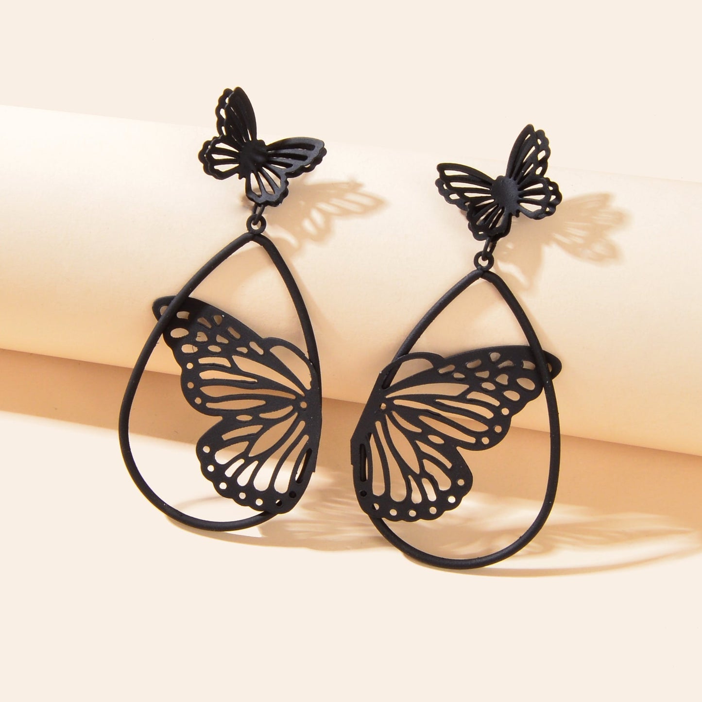 New Retro Black Hollow Butterfly Water Drop Earrings Party Decoration for Women Feelontop Jewellery