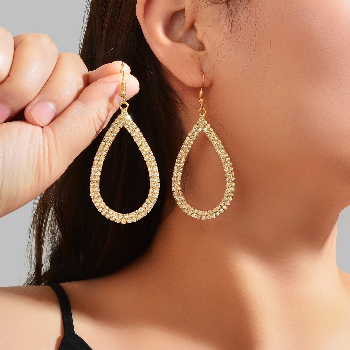 Shinning Full Rhinestone Water Drop Earrings Luxury Wedding Birdal Prom Jewelry Feelontop Jewellery