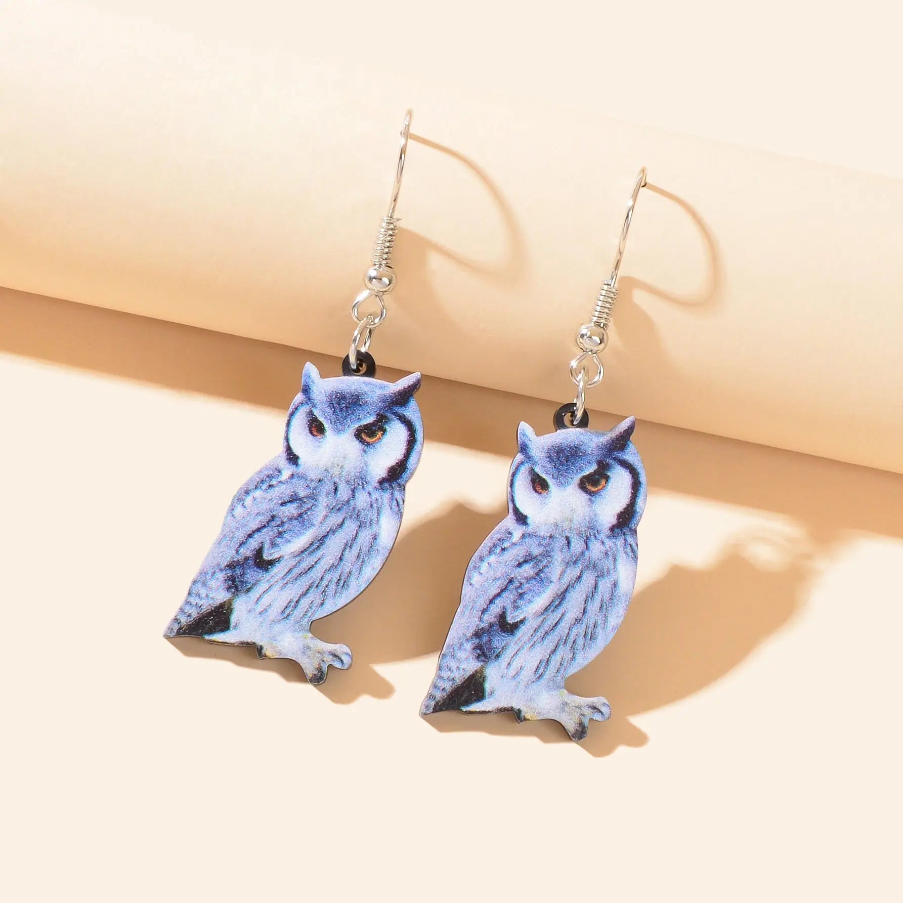 Personality Animal Accessories Blue Acrylic Lightweight Owl Dangle Hook Earrings Feelontop Jewellery
