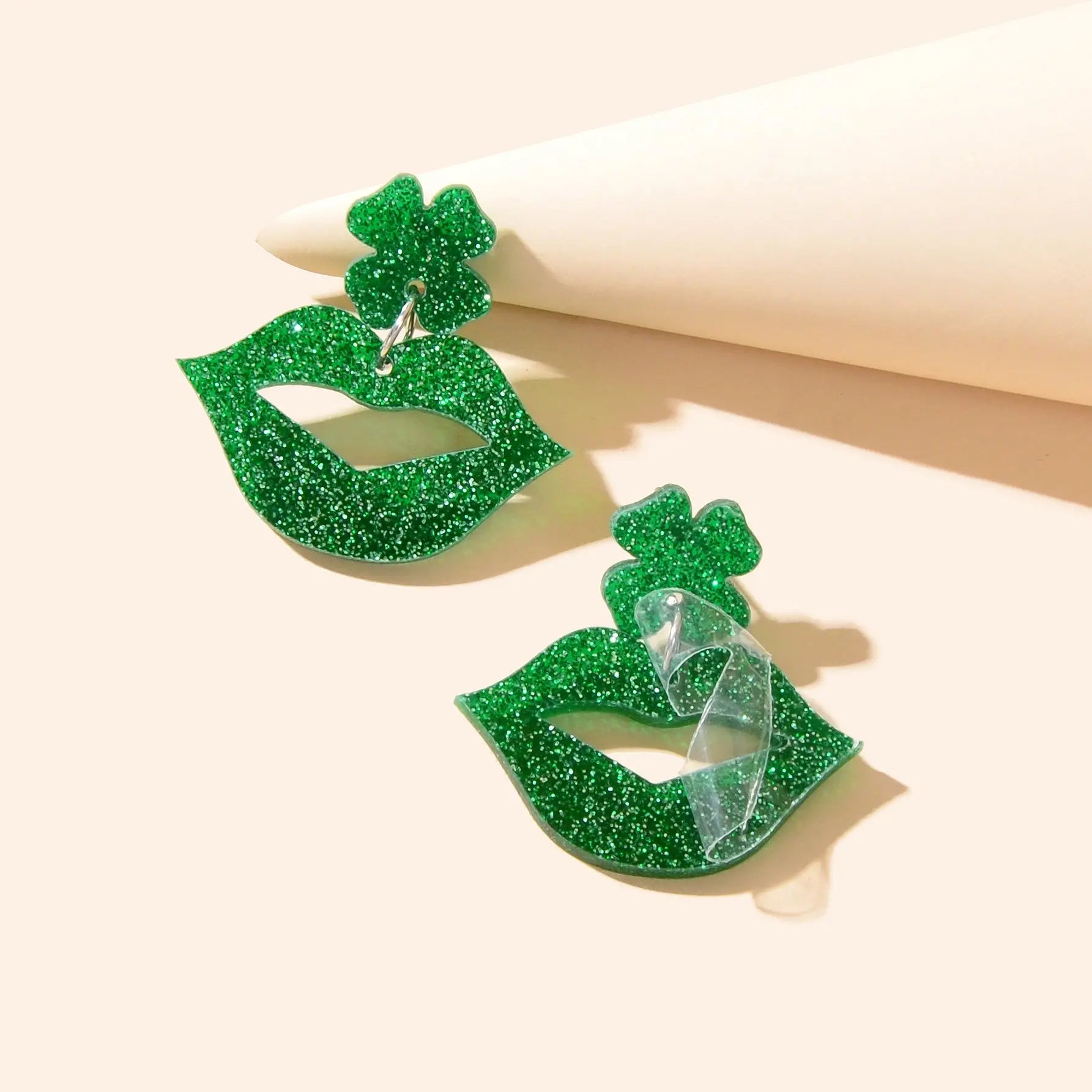 Shining Green Acrylic Lip Clover Pendant Stud Women Earrings Personality Jewelry Feelontop Jewellery