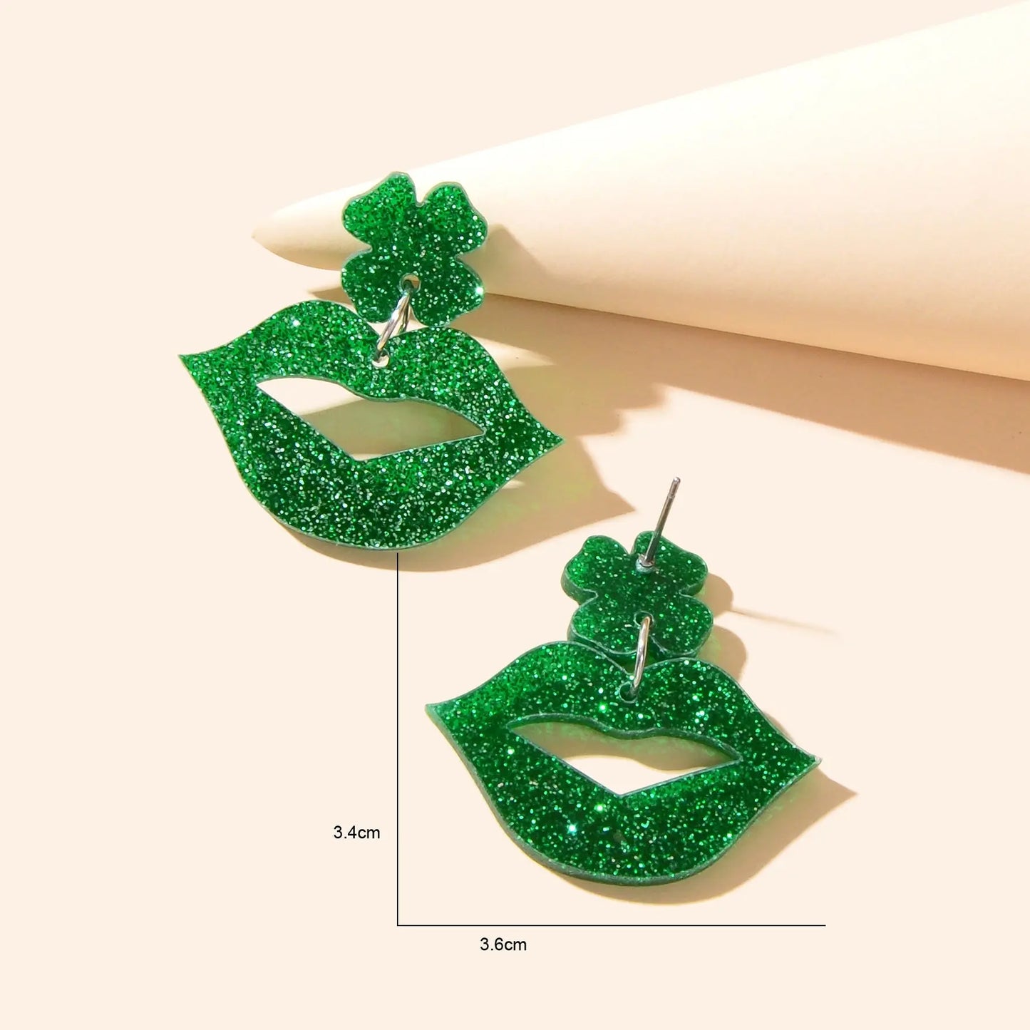 Shining Green Acrylic Lip Clover Pendant Stud Women Earrings Personality Jewelry Feelontop Jewellery