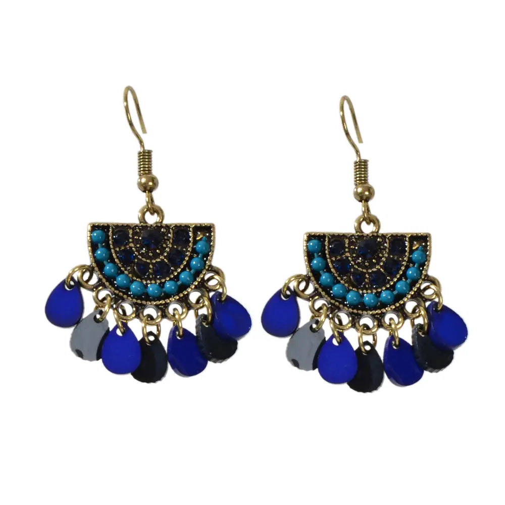 Boho Jewellery Blue Beads Sectored Water Drop Earrings Ethnic Women Accessories Feelontop Jewellery