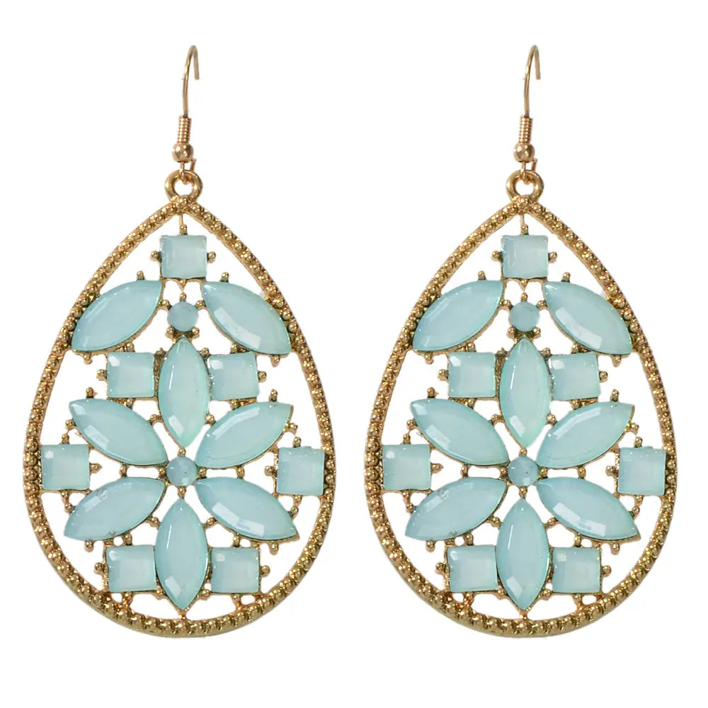 Ladies Jewellery Pink Green Acrylic Flower Water Drop Good Quality Earrings Gift Feelontop Jewellery