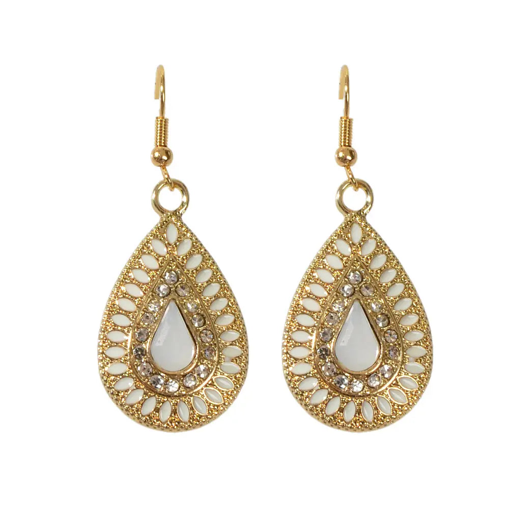 Rhinestone Decor White Crystal Water Drop Dangle Earrings Bohemian Accessories Feelontop Jewellery