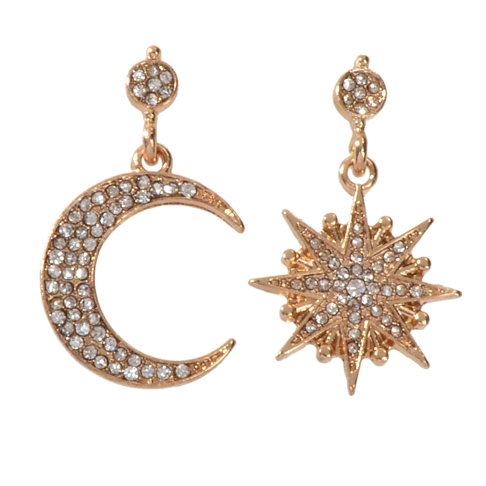 Asymmetric Luxurious Full Rhinestone Star Moon Dangle Earrings Party Jewellery Feelontop Jewellery