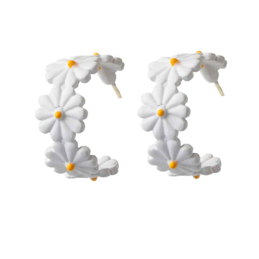 Lovely Jewellery White Flower Stud Hoop Earrings Women Fashion Accessories Gift Feelontop Jewellery