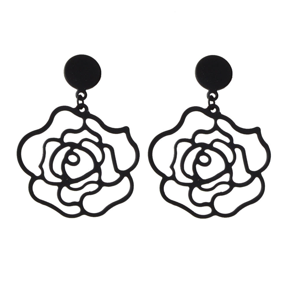 Designer Jewellery Black Hollow out Big Flower Chunky Dangle Party Earrings Gift Feelontop Jewellery
