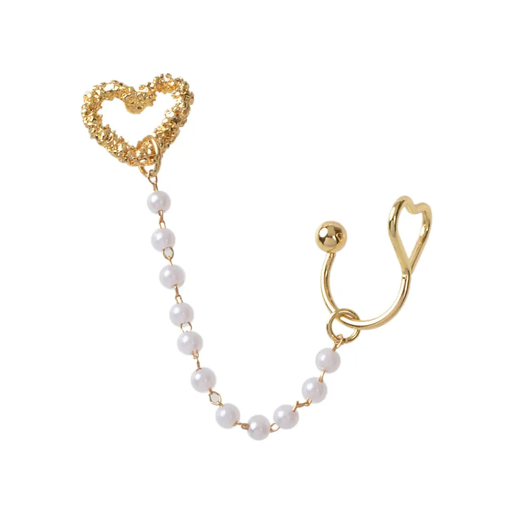 1pc Designer Jewelry Ear Cuff Pearl Gold Chain Heart Love Stud Cartilage Earring Feelontop Jewellery