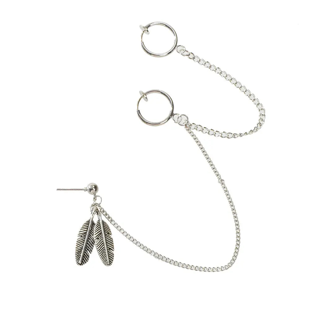 Cartilage Jewellery 1pc Tribal Antique Feather Long Chain Ear Cuff Stud Earrings Feelontop Jewellery