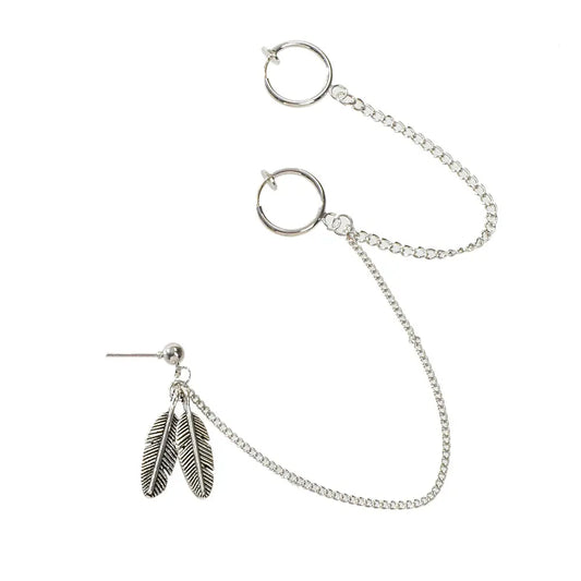 Cartilage Jewellery 1pc Tribal Antique Feather Long Chain Ear Cuff Stud Earrings Feelontop Jewellery