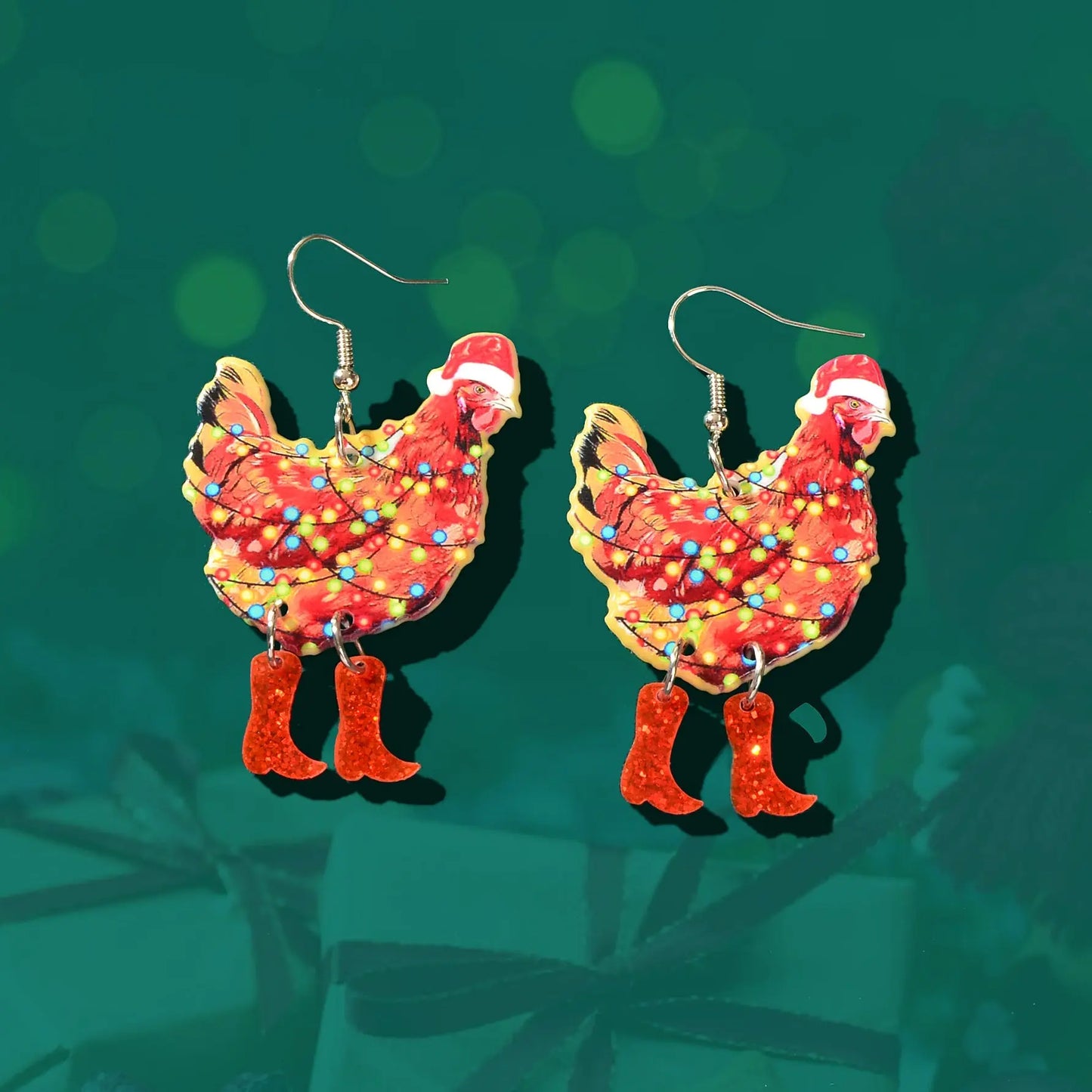 1pair Christmas Coloured Lights Decor Red Big Cock Acrylic Dangle Earrings Women Festival Jewelry Feelontop Jewellery