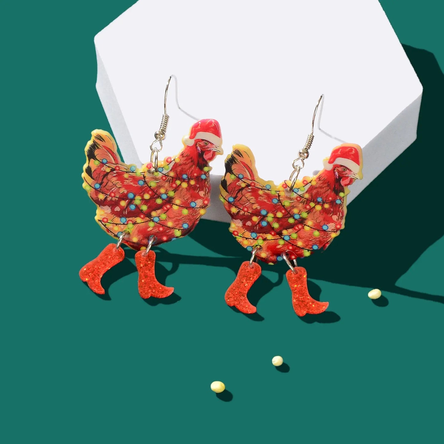 1pair Christmas Coloured Lights Decor Red Big Cock Acrylic Dangle Earrings Women Festival Jewelry Feelontop Jewellery