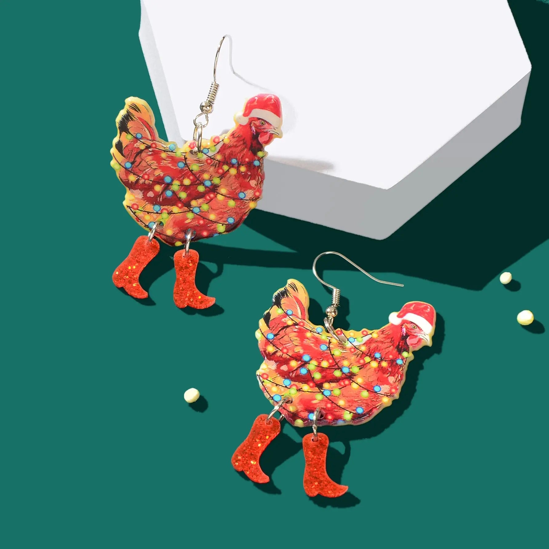 1pair Christmas Coloured Lights Decor Red Big Cock Acrylic Dangle Earrings Women Festival Jewelry Feelontop Jewellery