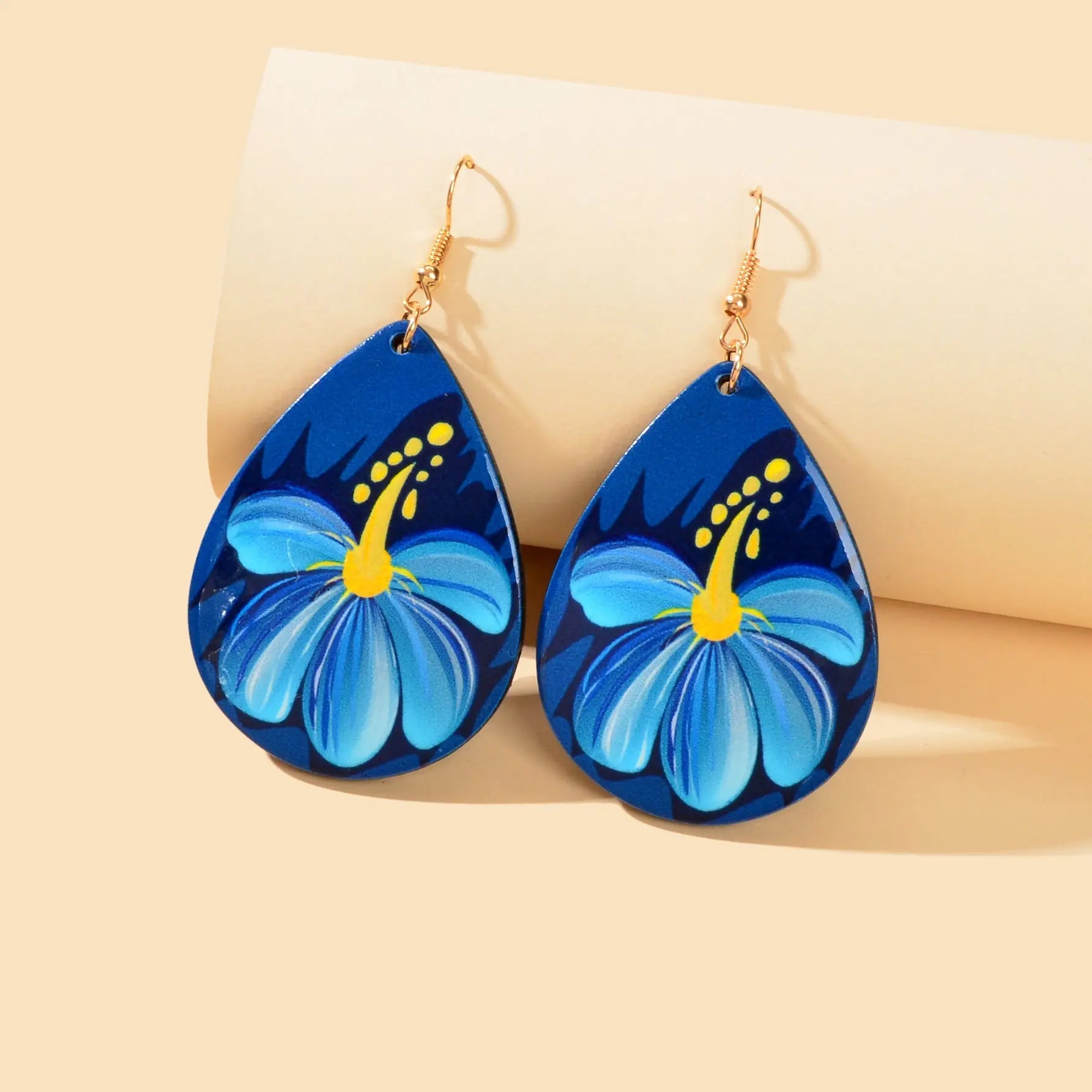 Bohemian Jewellery Flower Pattern Blue Water Drop Acrylic Trendy Women Earrings Feelontop Jewellery