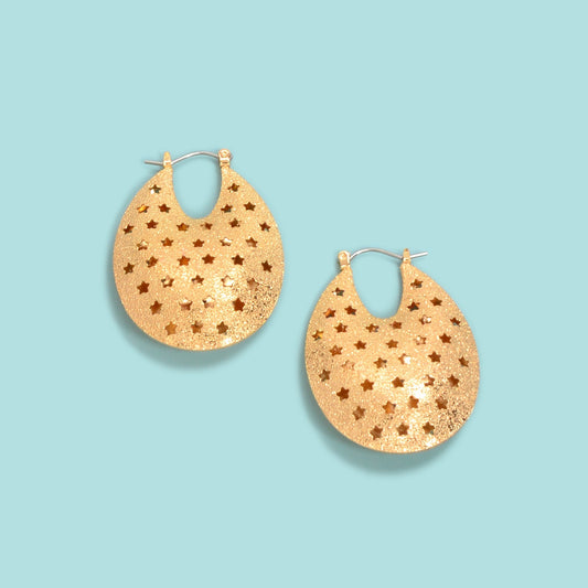 Ladies Designer Jewelry Gold Ellipse Hollow Star Chunky Hoop Statement Earrings Feelontop Jewellery