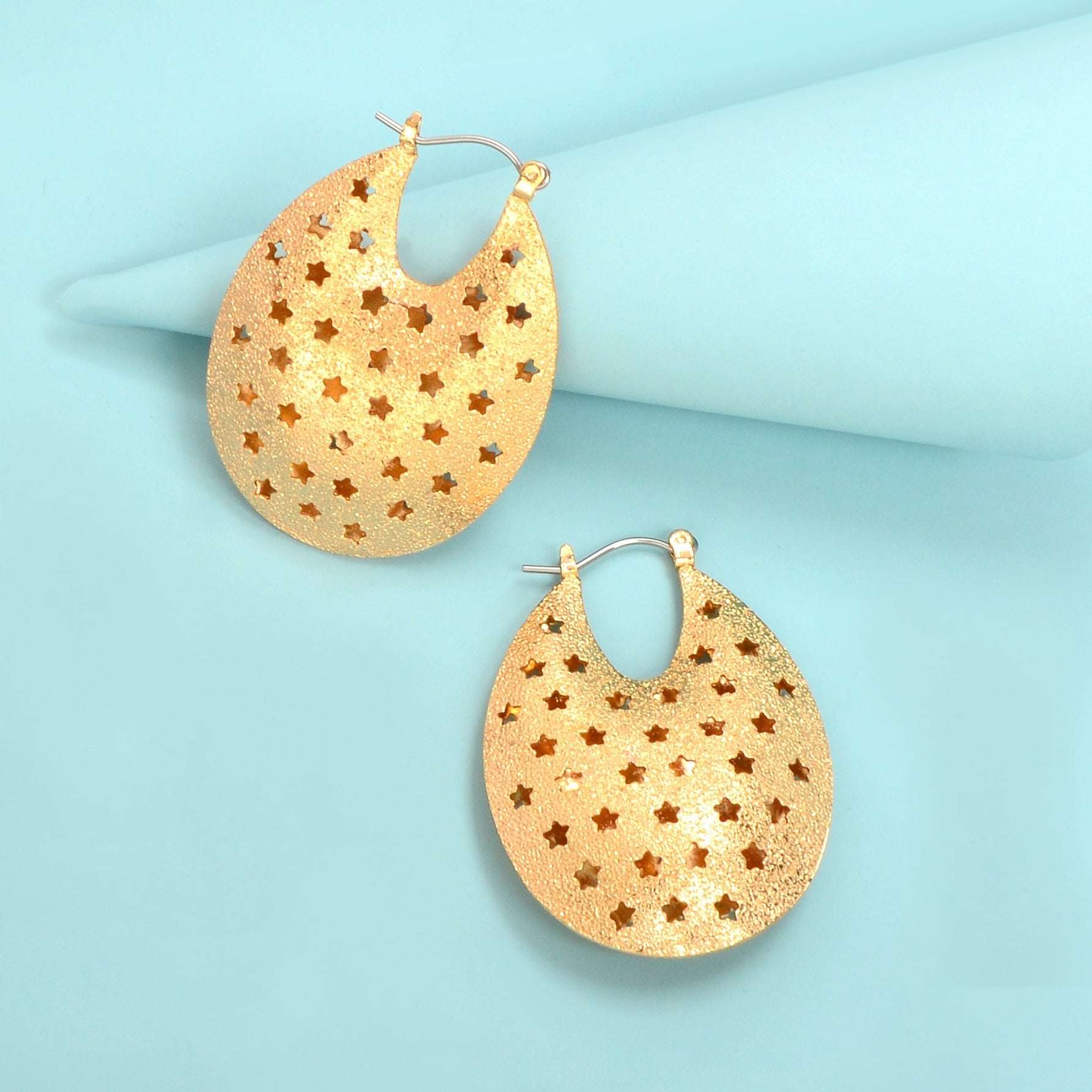 Ladies Designer Jewelry Gold Ellipse Hollow Star Chunky Hoop Statement Earrings Feelontop Jewellery