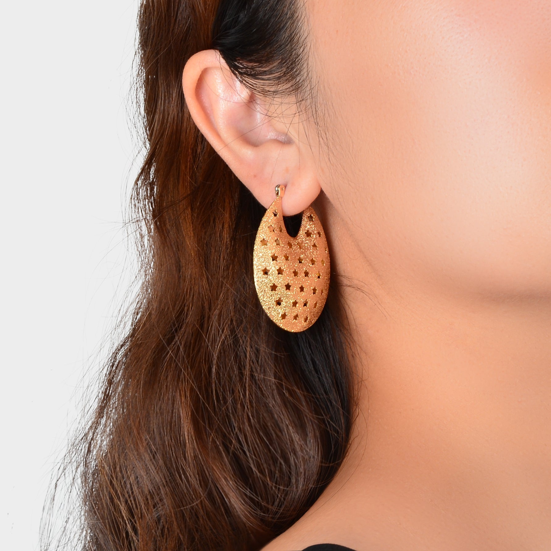 Ladies Designer Jewelry Gold Ellipse Hollow Star Chunky Hoop Statement Earrings Feelontop Jewellery