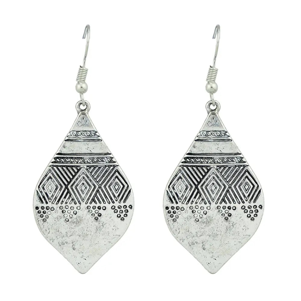 American Tribal Ethnic Antique Craved Geometric Parrtern Water Drop Earrings Feelontop Jewellery