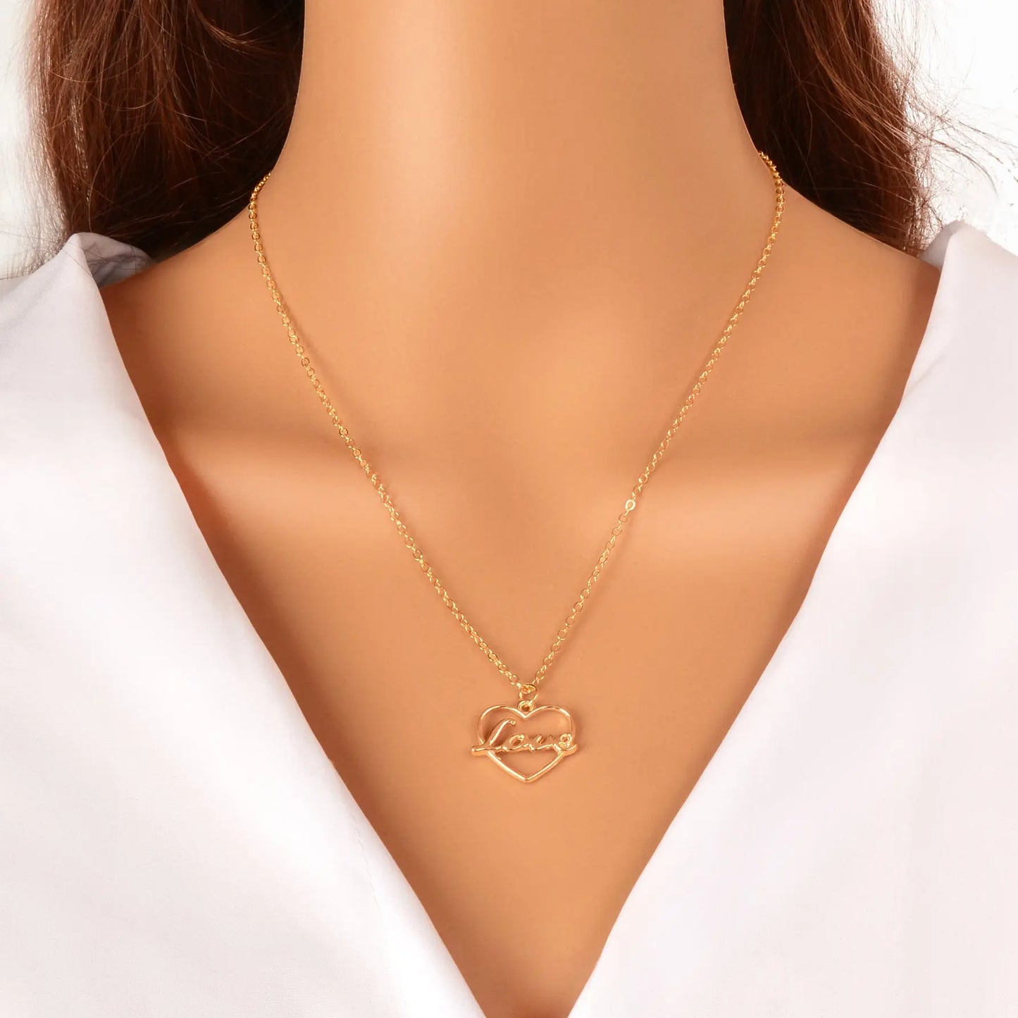 Perfect Wedding Gift Jewellery Gold Chain Heart Letter LOVE Pendant Necklace Feelontop Jewellery