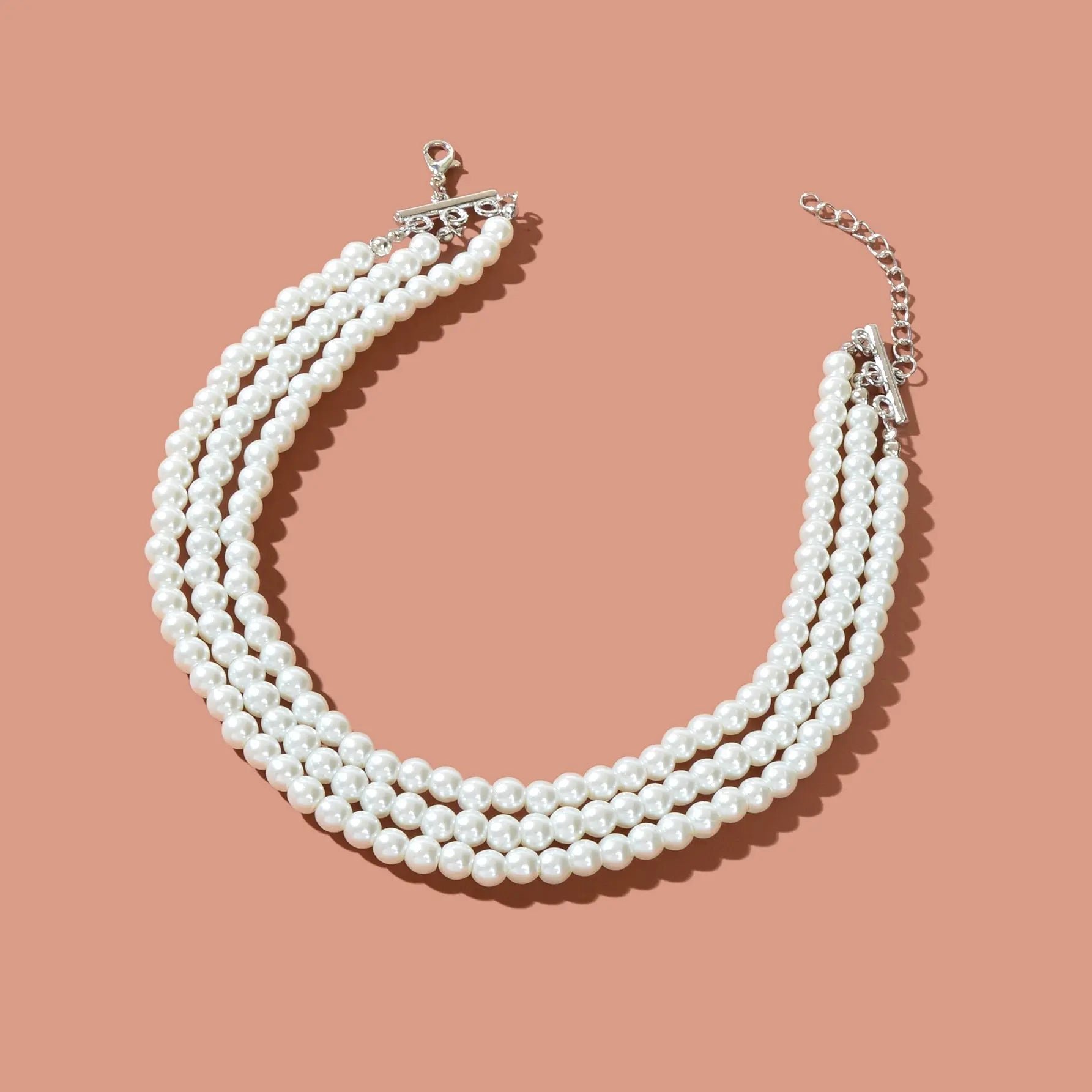 Elegant Wedding Jewellery Imitation Pearl Layered Beads Collar Necklace Feelontop Jewellery