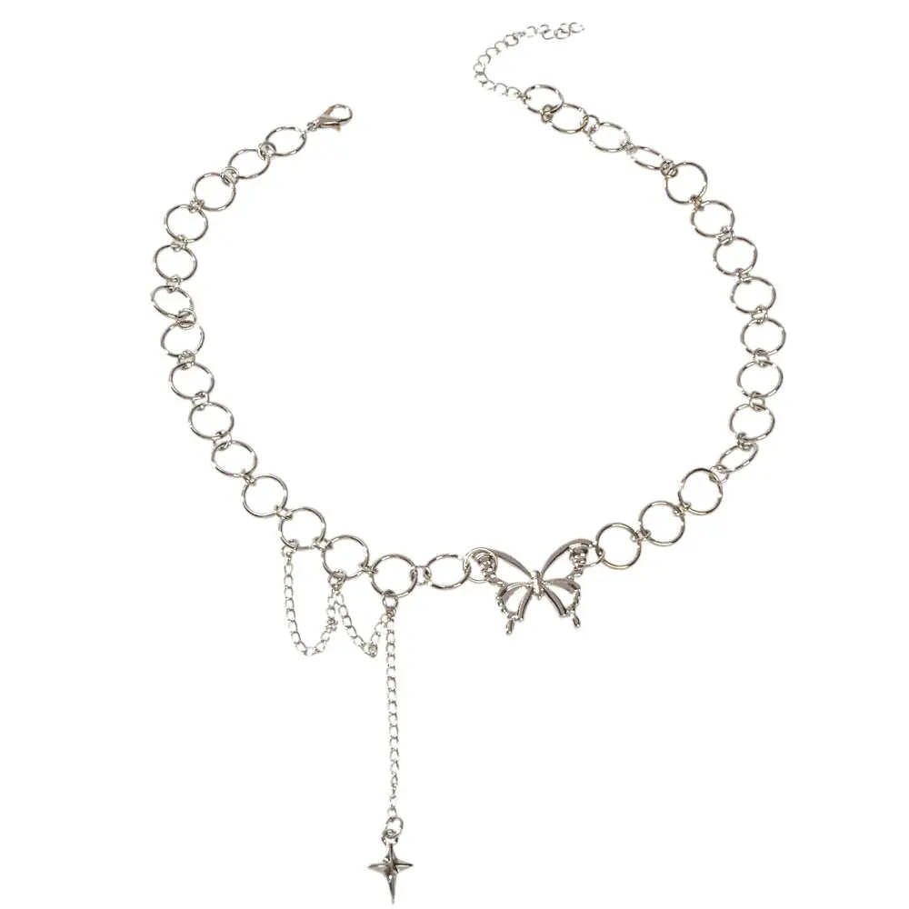 Silver Chain Star Butterfly Fringe Necklace Tassel Collar Accessories Jewellery Feelontop Jewellery
