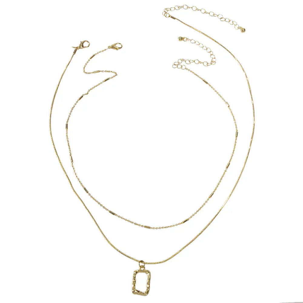 2 pcs Minimalist Gold Silver Chain Square Pendant Necklace Party Decoration Gift Feelontop Jewellery