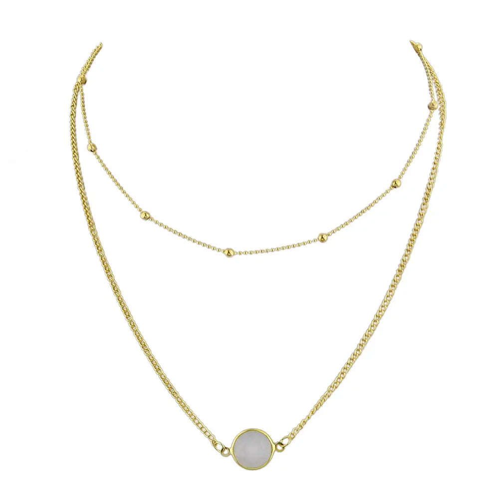 Boho Chic Double layer Gold Chain Round Charm Necklace Fashion Women Accessories Feelontop Jewellery