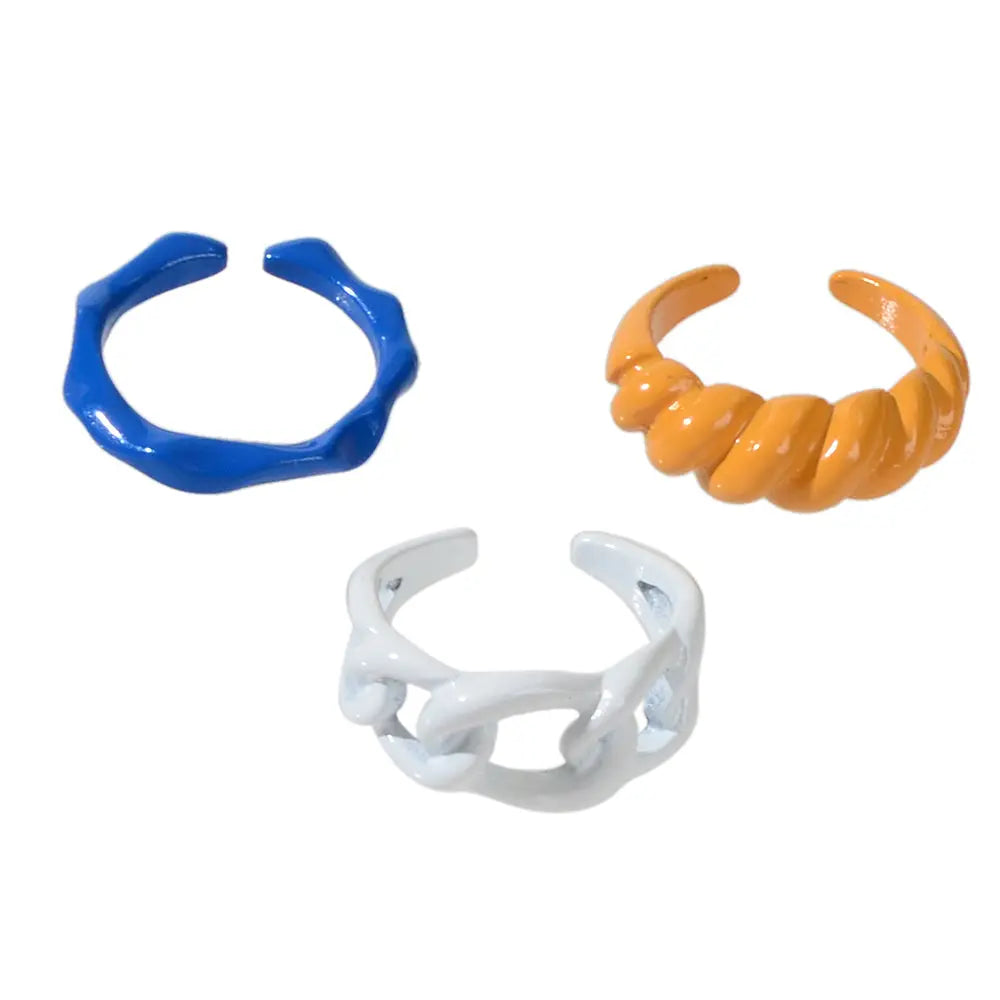 3 pcs Geometric Multi-colored Resin Plastic Chunky Multiple Rings set Bulk Pack Feelontop Jewellery